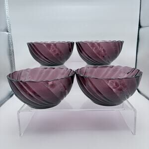 4 Vintage Duralex Amethyst Swirl France Bormioli Rocco French MCM Bowls 4.5"D